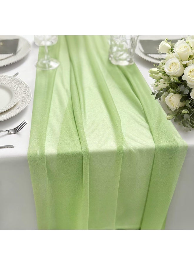 XIYU Chiffon Table Runner 28x120 Inches, Gauze Table Runner, Rustic Sheer Table Decor for Romantic Bridal Shower, Baby Shower, Birthday Party, Sage Green - Image 2