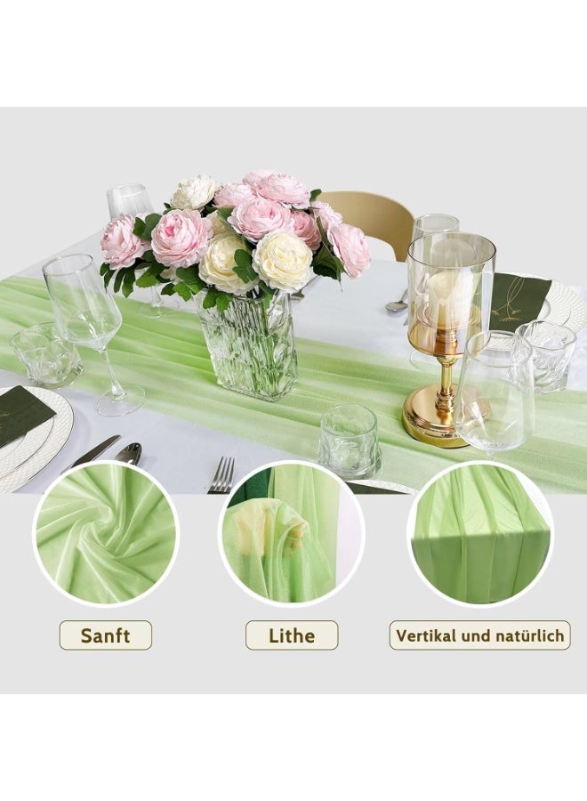 XIYU Chiffon Table Runner 28x120 Inches, Gauze Table Runner, Rustic Sheer Table Decor for Romantic Bridal Shower, Baby Shower, Birthday Party, Sage Green - Image 3