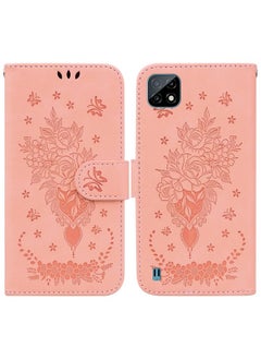 HuHa Case Cover For Realme C20 / C11 2021 Butterfly Rose Embossed Leather Phone Case Pink 