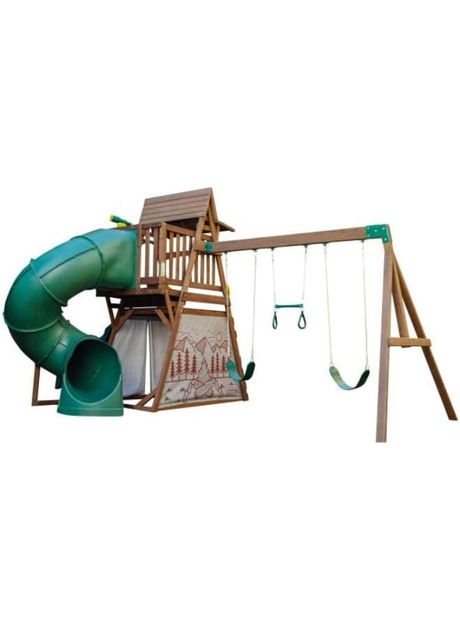 KidKraft KidKraft Ranger Retreat Wooden Swing Set/Playset with Tent, Tube Slide and 3 Swings  - Image 2