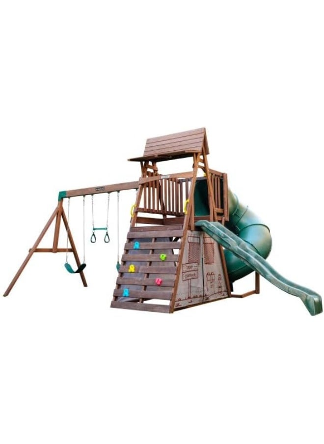 KidKraft KidKraft Ranger Retreat Wooden Swing Set/Playset with Tent, Tube Slide and 3 Swings  - Image 5