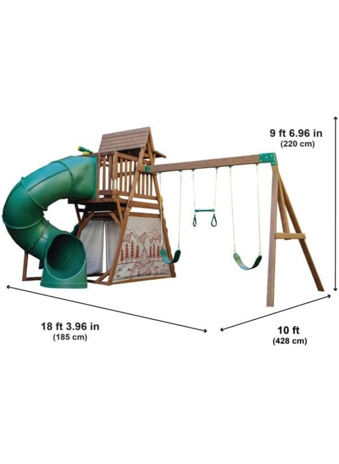 KidKraft KidKraft Ranger Retreat Wooden Swing Set/Playset with Tent, Tube Slide and 3 Swings  - Image 3