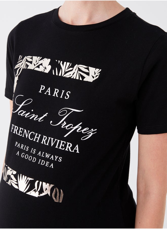 LC WAIKIKI - Crew Neck Printed Short Sleeve Maternity T-shirt - Image 1