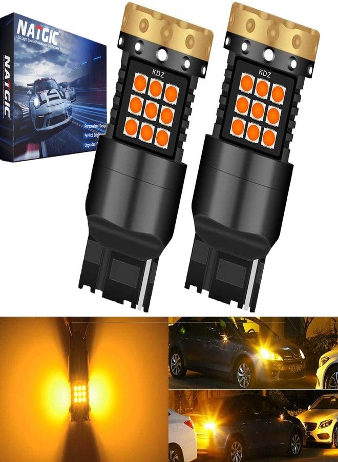 NATGIC مصابيح إشارة انعطاف LED من نوع NATGIC 7440 7440NA 992 T20 بقوة 3700 لومن، 3030، 45SMD، خالية من أخطاء Canbus، مضادة للوميض السريع، مناسبة لإشارات الانعطاف الأمامية أو الخلفية للسيارة، لون كهرماني/أصفر (عبوة من قطعتين). - Image 1