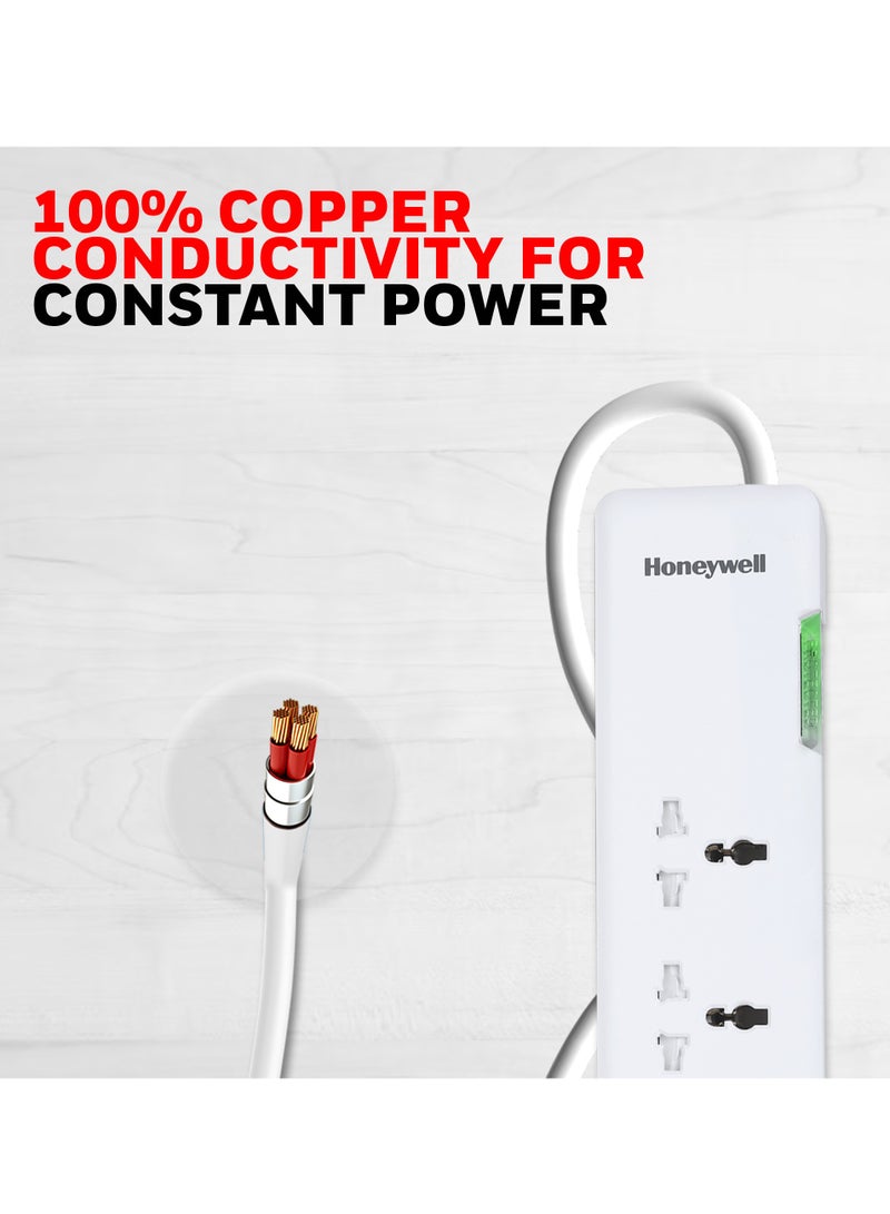 Honeywell Surge Protector, 4 Universal Sockets, 2USB, 1TypeC, 12000Amp, 1.5Mtr Cord, DSW,Automatic Overload Protection,Extension Board, Master Switch, X3 Fireproof MOV tech,3Yr Manufacturer Warranty White-Platinum Series - Image 4