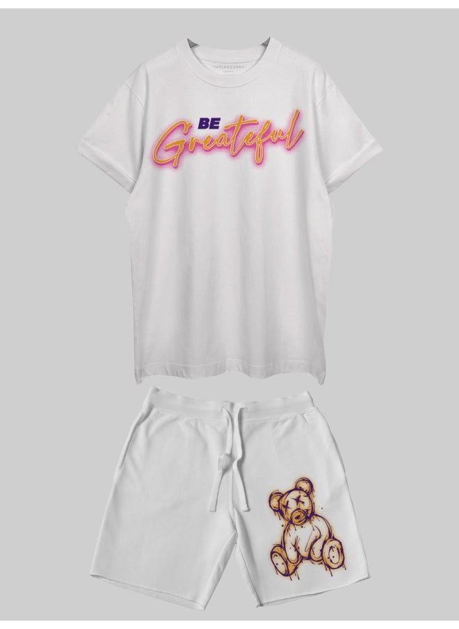 THREADCURRY THREADCURRY Be Grateful Printed Co-ord Set for Men - Half Sleeve Oversized T-Shirt and Shorts  - Image 3