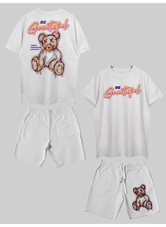 THREADCURRY THREADCURRY Be Grateful Printed Co-ord Set for Men - Half Sleeve Oversized T-Shirt and Shorts  - Image 1