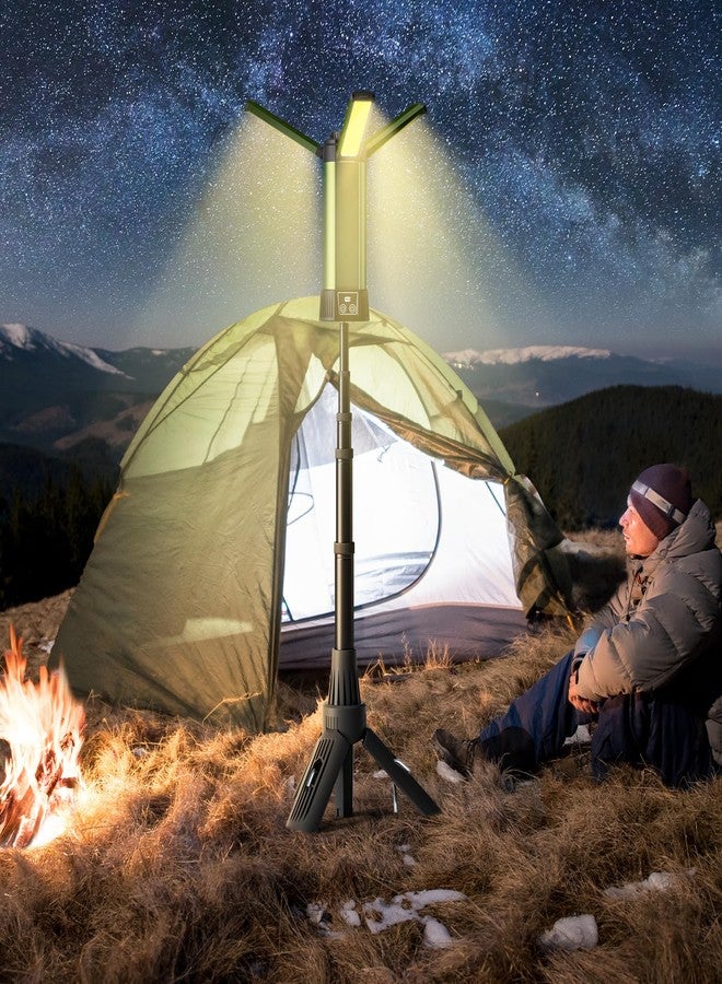 Mlogiroa Rechargeable Camping Light with Stand: Cordless Work Light Kit 3 Page Head 500/1000/2000 Lumen 3500/6500K - Dimmable 6AH Camp Lights with Detachable Tripod,Hooks and Carrying Bag(Green-S) - Image 5