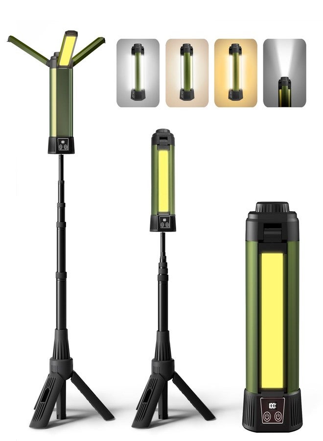 Mlogiroa Rechargeable Camping Light with Stand: Cordless Work Light Kit 3 Page Head 500/1000/2000 Lumen 3500/6500K - Dimmable 6AH Camp Lights with Detachable Tripod,Hooks and Carrying Bag(Green-S) - Image 1