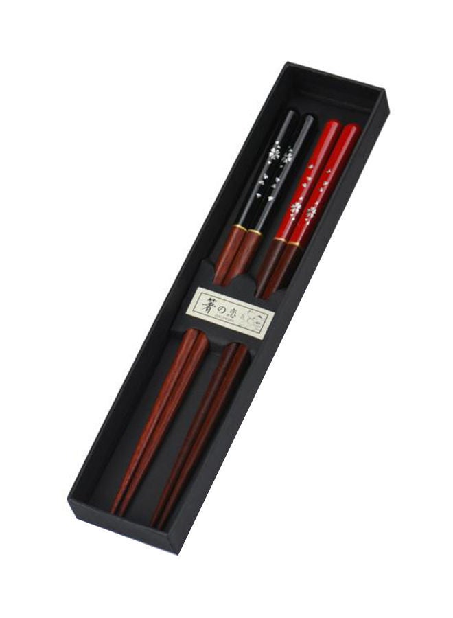 Pair Of 2 Handmade Wood Chopstick Black/Red 
