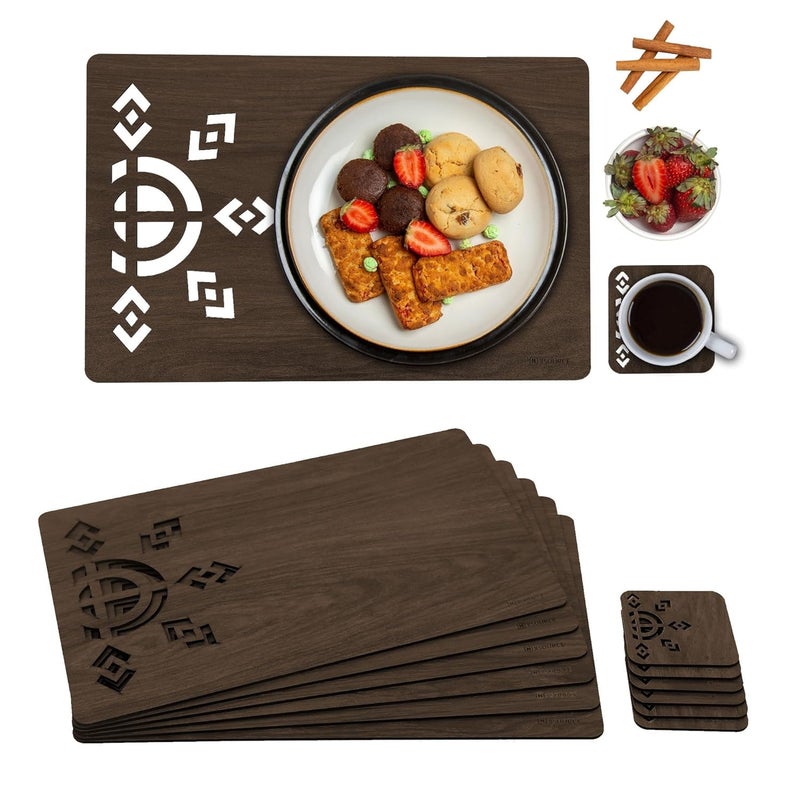 TOCINGO Table placemats Wooden mat with Tea Coasters Placemats for Dining and Kitchen Easy to Wipe Clean NonSlip Heat Resistant AntiSkid Stain Place mats 6 RactangleBrown - Image 1