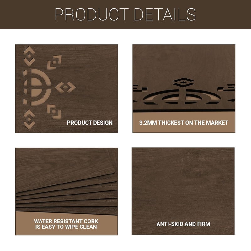 TOCINGO Table placemats Wooden mat with Tea Coasters Placemats for Dining and Kitchen Easy to Wipe Clean NonSlip Heat Resistant AntiSkid Stain Place mats 6 RactangleBrown - Image 3