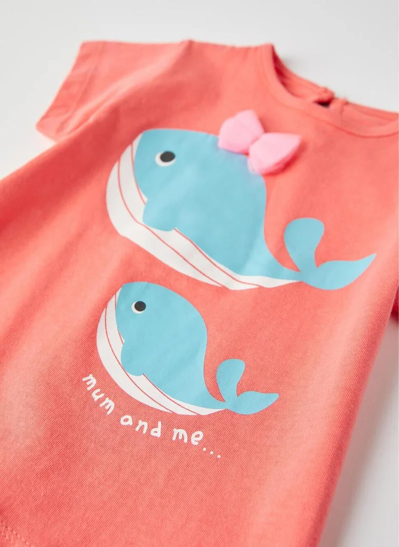 Zippy T-Shirt + Shorts for Baby Girls, Coral/Orange