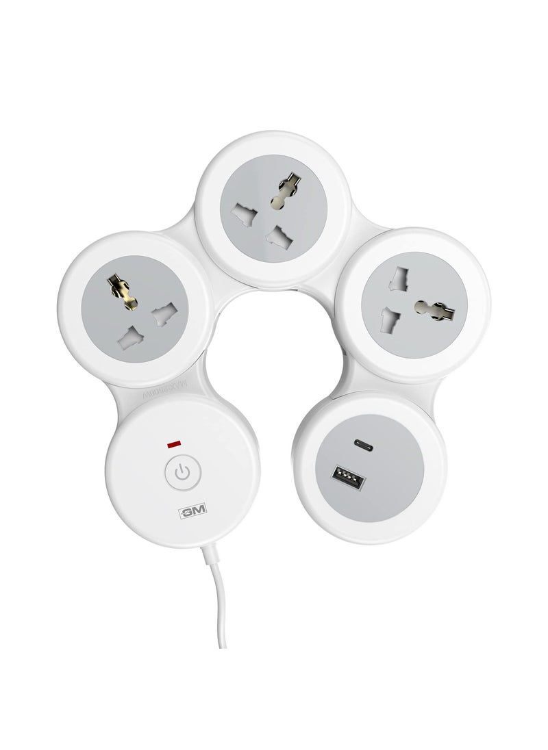 GM GM 41 GHoop Spike Guard with C A Type USBMaster SwitchIndicator Safety Shutter 18 Mtr Wire with Overload Protection 3 International sockets 2 USB Port 1 C Type 1 A Type 31A  - Image 1