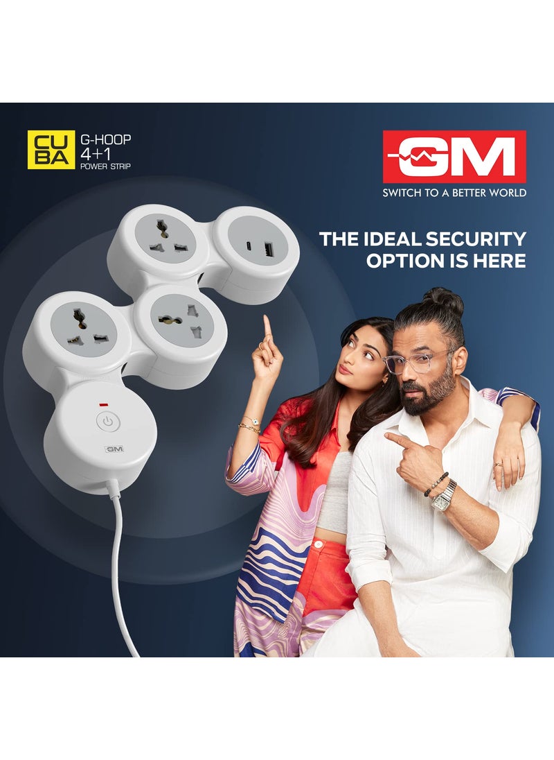 GM GM 41 GHoop Spike Guard with C A Type USBMaster SwitchIndicator Safety Shutter 18 Mtr Wire with Overload Protection 3 International sockets 2 USB Port 1 C Type 1 A Type 31A  - Image 3