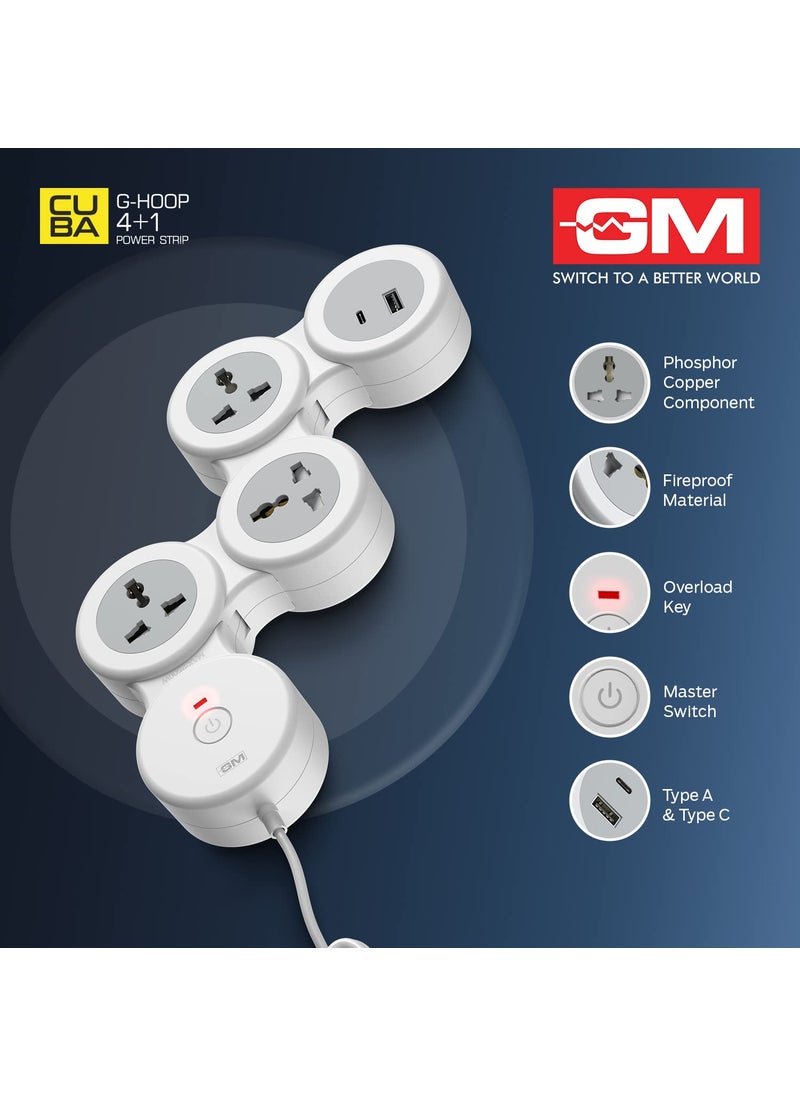 GM GM 41 GHoop Spike Guard with C A Type USBMaster SwitchIndicator Safety Shutter 18 Mtr Wire with Overload Protection 3 International sockets 2 USB Port 1 C Type 1 A Type 31A  - Image 4