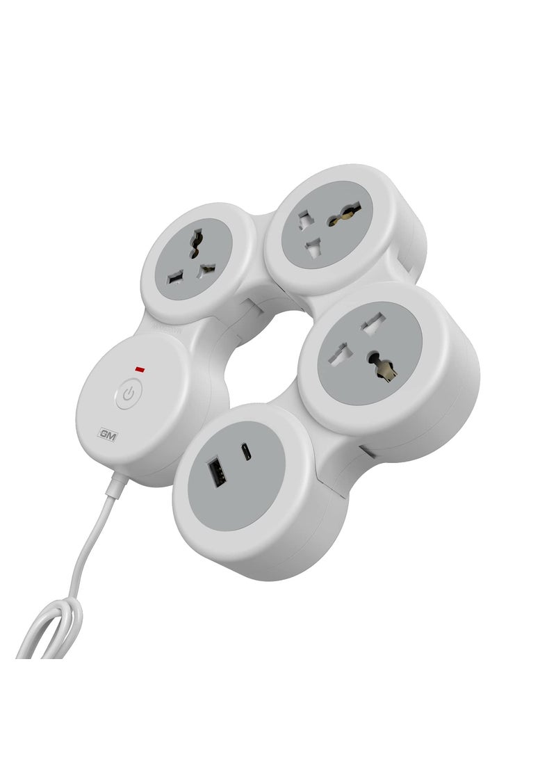 GM GM 41 GHoop Spike Guard with C A Type USBMaster SwitchIndicator Safety Shutter 18 Mtr Wire with Overload Protection 3 International sockets 2 USB Port 1 C Type 1 A Type 31A  - Image 2