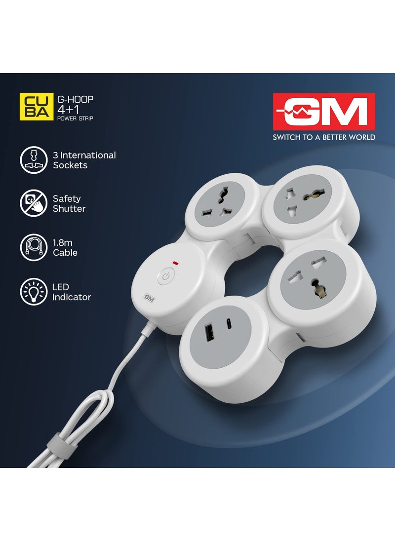GM GM 41 GHoop Spike Guard with C A Type USBMaster SwitchIndicator Safety Shutter 18 Mtr Wire with Overload Protection 3 International sockets 2 USB Port 1 C Type 1 A Type 31A  - Image 5