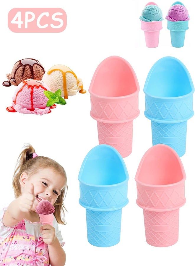 MXN 4 PCS Ice Cream Cone Holder, Reusable Mini Ice Cream Cones Scoop, Food Grade Ice Cream Plastic Cup For Kids - Image 1