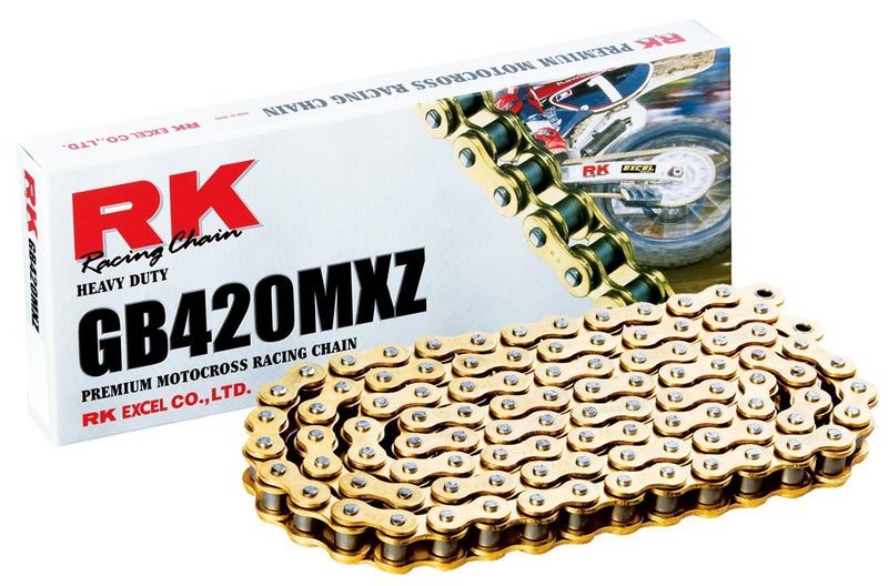 RK Racing Chain سلسلة RK Racing GB420MXZ-70 (سلسلة 420) ذهبية 70 حلقة ثقيلة التحمل MX/SX سباق سلسلة غير O-Ring مع وصلة توصيل - Image 1