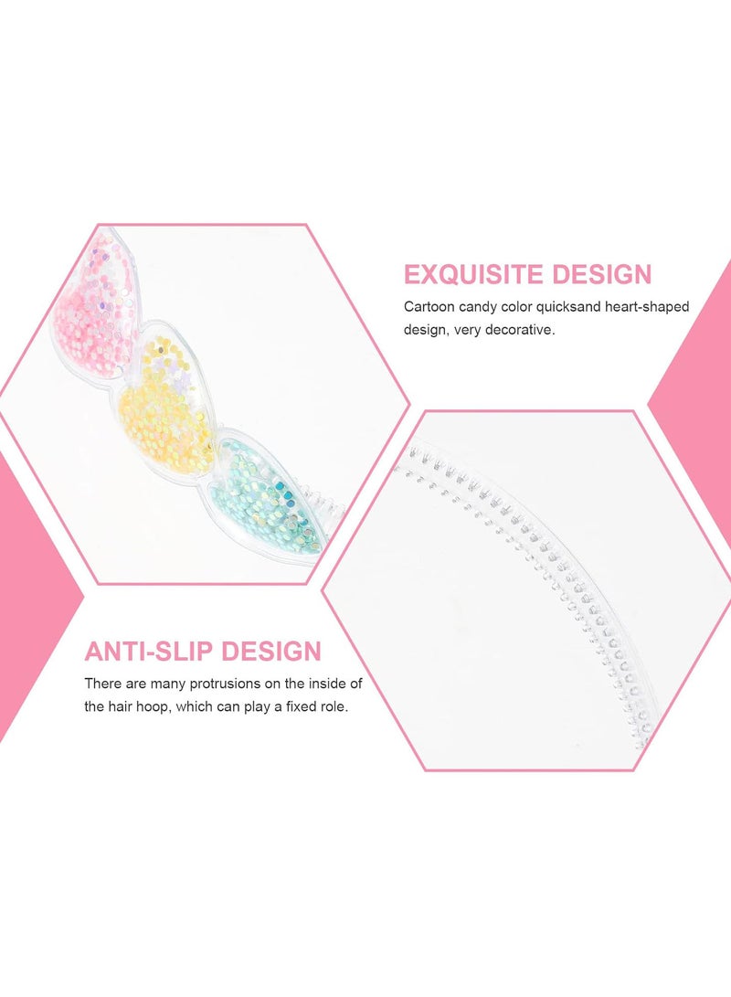 GGOOT 5PCS Cartoon Heart-shaped Headbands Kids Hair Hoops Candy-colored Quicksand Hairbands - Image 4