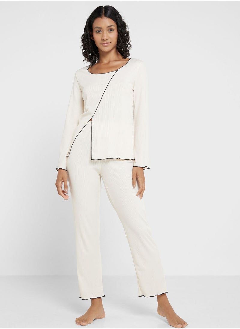 Ginger - Contrast Trim Detail Pyjama Set - Image 1