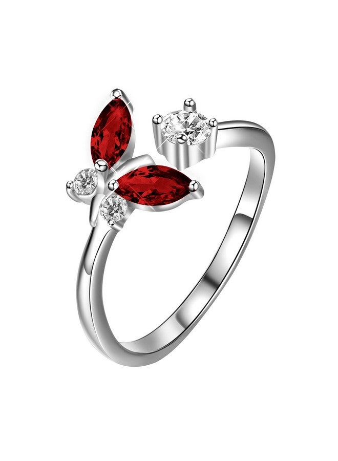 AOBOCO Sterling Silver Butterfly Series Ring With Simulated Ruby Crystals Anniversary Birthday Jewelry Gifts For Women Girls (Red 10) - Image 1