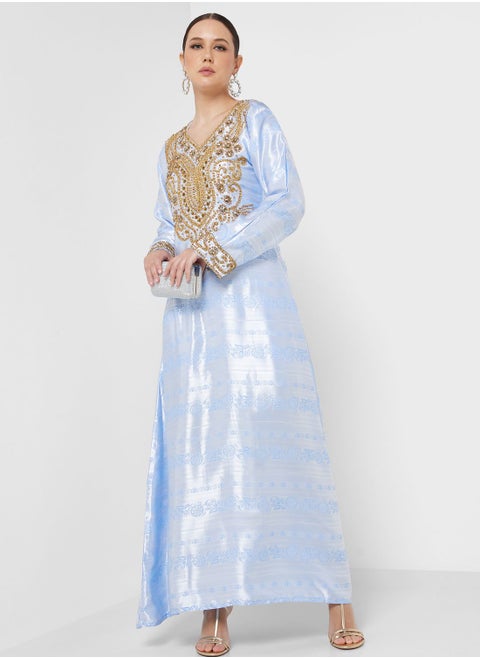 Embellished V-Neck Jalabiya