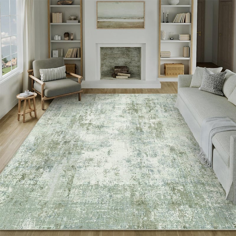 WondRg 8x10 Washable Area Rug Sage Green Abstract Living Room Bedroom Carpet Neutral Modern Non Slip Soft Low Pile Indoor Large Throw Rug for Dining Room Office - Image 5