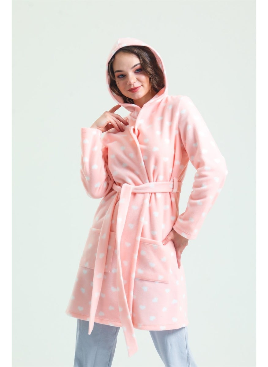 Magic Form 35252 Women's Hooded Fleece Dressing Gown-Pink  - Image 1
