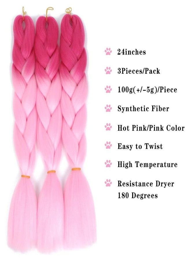 FEEL ME Ombre Braiding Hair Hot Pink/Pink Braiding Hair 3pcs Jumbo Braiding Hair Extensions For Box Braids Twist Hair For Braiding 24inch High Temperature Synthetic Braids Hair(Hot Pink/Pink-3 Pcs) - Image 2
