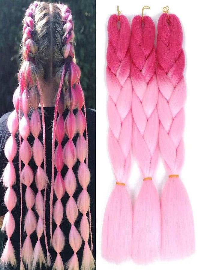 FEEL ME Ombre Braiding Hair Hot Pink/Pink Braiding Hair 3pcs Jumbo Braiding Hair Extensions For Box Braids Twist Hair For Braiding 24inch High Temperature Synthetic Braids Hair(Hot Pink/Pink-3 Pcs) - Image 1