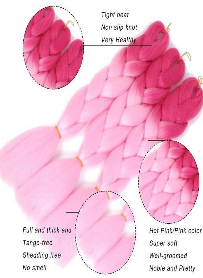 FEEL ME Ombre Braiding Hair Hot Pink/Pink Braiding Hair 3pcs Jumbo Braiding Hair Extensions For Box Braids Twist Hair For Braiding 24inch High Temperature Synthetic Braids Hair(Hot Pink/Pink-3 Pcs) - Image 3