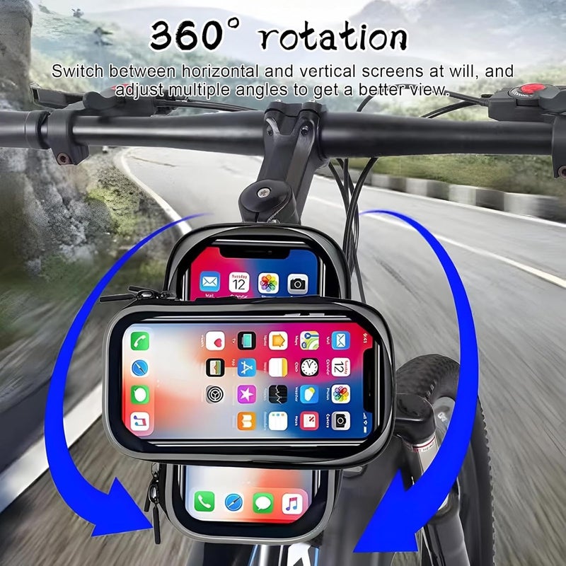 SYOSI Bike Phone Holder Waterproof, 360° Rotatable Motorbike Handlebar Bag, Ultra-Stable Mount with Rain Cover Design for Touchscreen Smartphones up to 7'', Black - Image 5