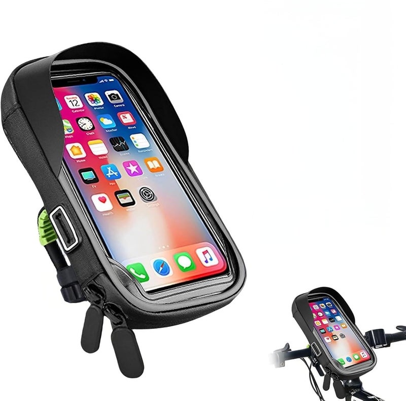 SYOSI Bike Phone Holder Waterproof, 360° Rotatable Motorbike Handlebar Bag, Ultra-Stable Mount with Rain Cover Design for Touchscreen Smartphones up to 7'', Black - Image 1