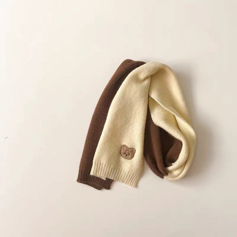 Children'S Woolen Scarf Korean Style Color-Blocked Stripesd Knitted Embroidered Korean Bear Cute Woolen Scarf For Boys And Girls - Image 3