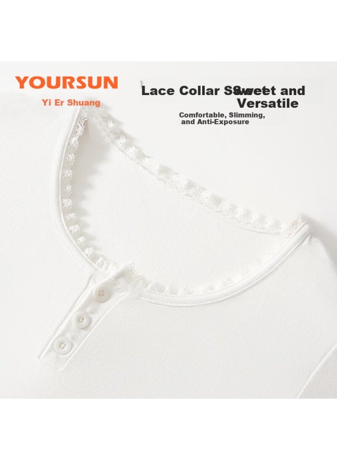 Your Sun Yiershuang Women's Short Sleeve T-shirt Lace Button Collar Summer Thin Slim Fit Shoulder Base Layer Crew Neck Top - Image 3
