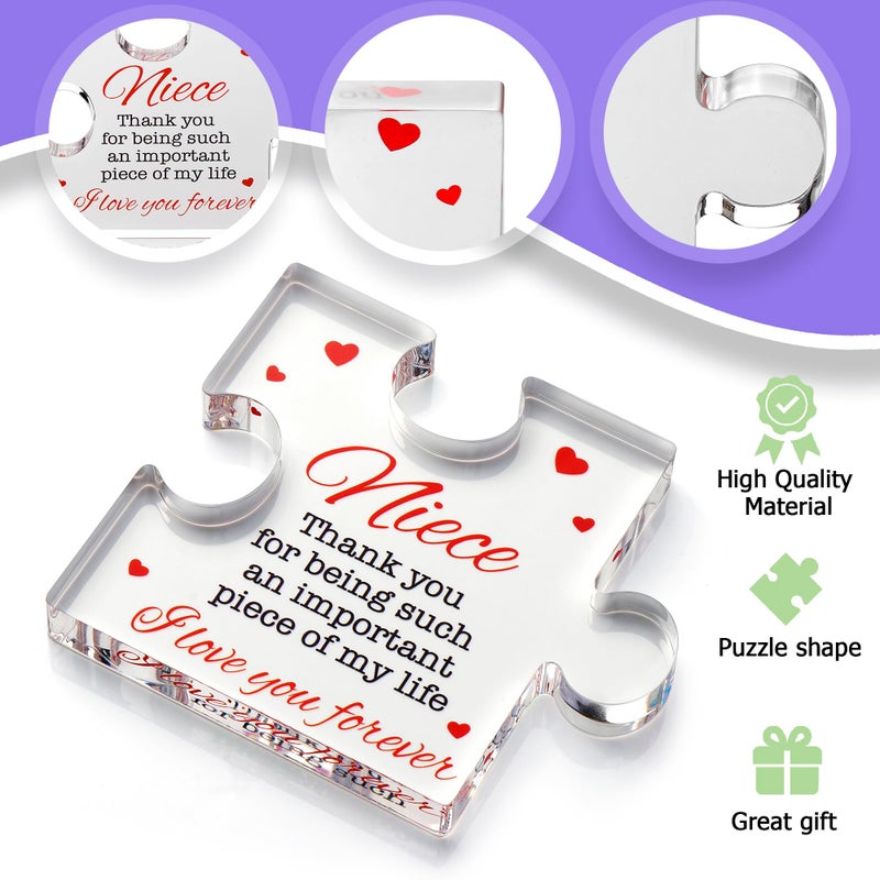 VELENTI Niece Gifts - Engraved Acrylic Block Puzzle Niece Gift 3.35 x 2.76 inch - Cute Niece Gifts from Aunt  Uncle - Birthday  Christmas  Graduation Niece Gifts from Auntie - Novelty Gifts for Nieces - Image 2