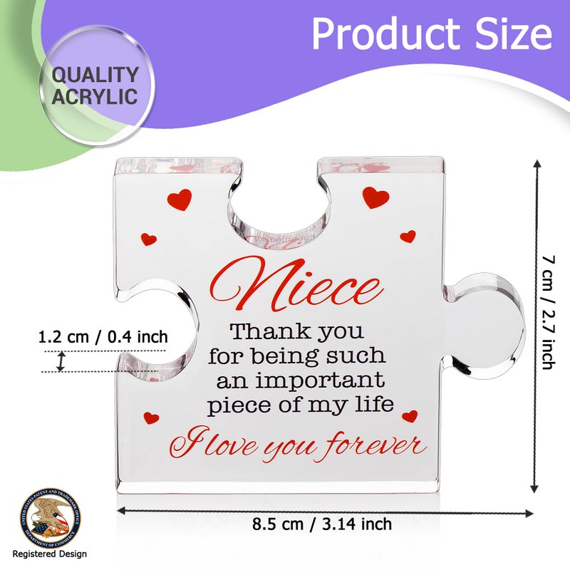 VELENTI Niece Gifts - Engraved Acrylic Block Puzzle Niece Gift 3.35 x 2.76 inch - Cute Niece Gifts from Aunt  Uncle - Birthday  Christmas  Graduation Niece Gifts from Auntie - Novelty Gifts for Nieces - Image 3