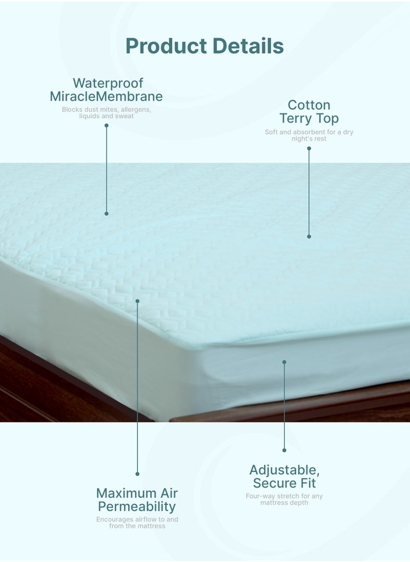 American Linen Fitted Style Waterproof Mattress Protector 160X200 Blue  - Image 2