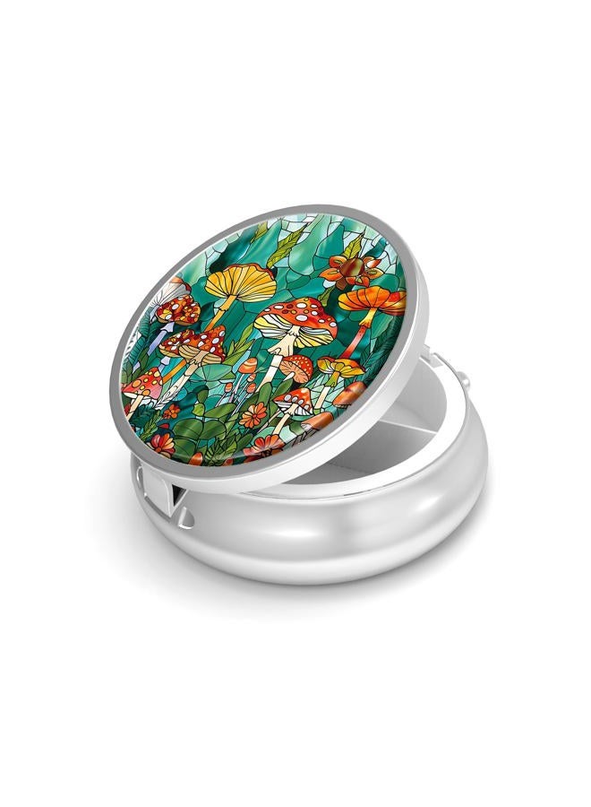 VANCANYOHO Pill Box-3 Compartment Small Pill Case for Purse & Pocket Mini Metal Pill Holder Travel Pill Container to Hold Supplements Vitamins BPA-Free (Mushroom Forest) - Image 1