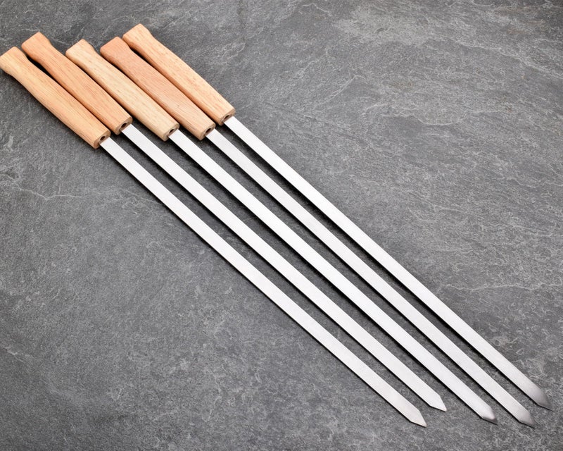 HONSHEN 17-Inch 12 Pack Long Flat BBQ Skewers, HONSHEN Brazilian-style Stainless Steel 3/8 Inch Wide Blade with hardwood Handle barbecue skewers for Grilling Meat,Chicken,Shrimp,Vegetables-Set of 12 - Image 2