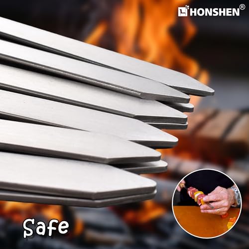 HONSHEN 17-Inch 12 Pack Long Flat BBQ Skewers, HONSHEN Brazilian-style Stainless Steel 3/8 Inch Wide Blade with hardwood Handle barbecue skewers for Grilling Meat,Chicken,Shrimp,Vegetables-Set of 12 - Image 3