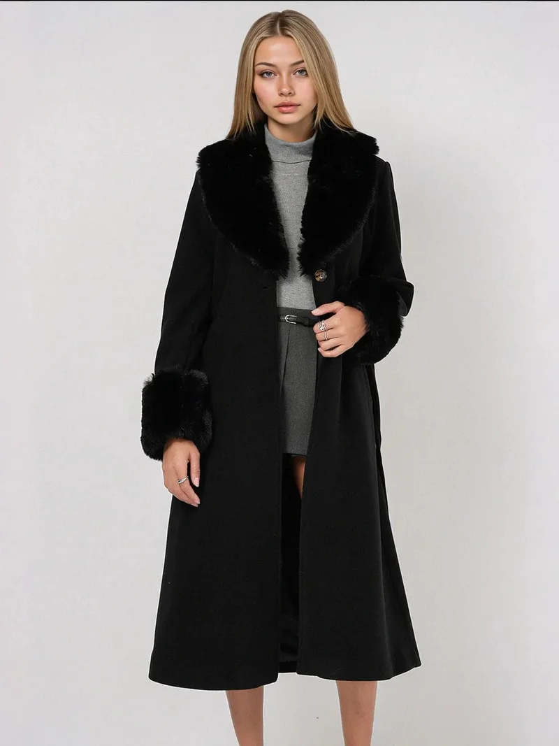 BIG DART BDART Long Fitted Faux Fur Coat with Shawl Collar