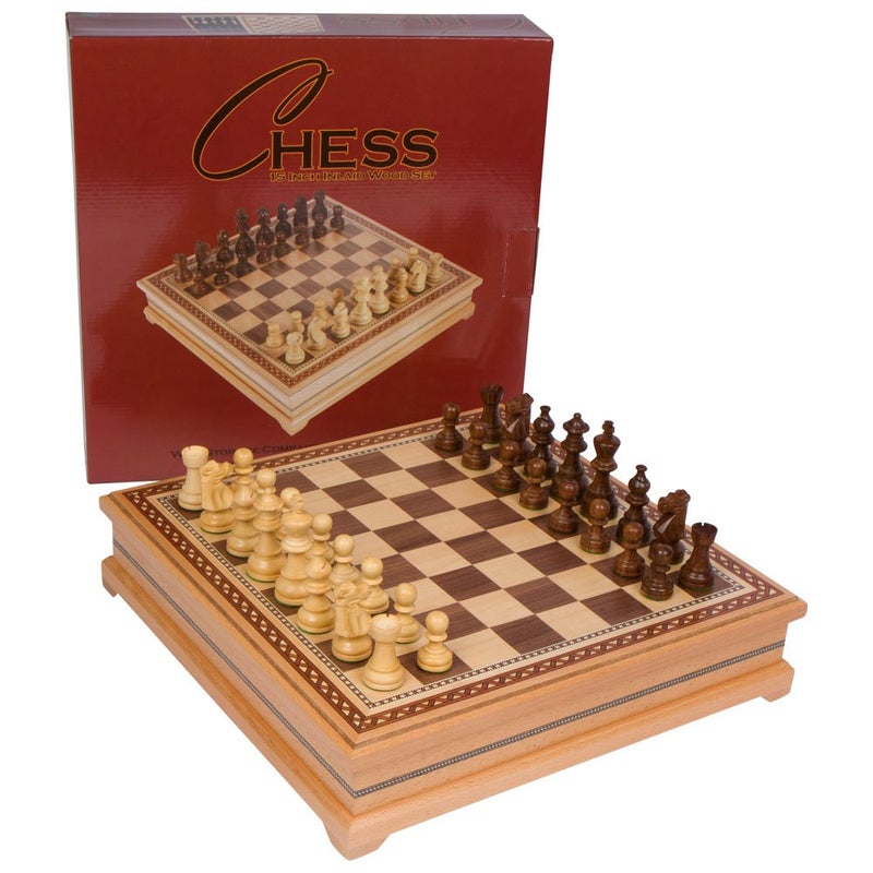 Best Chess Set مجموعة لعبة الشطرنج هيلين من الخشب المدمج مع قطع خشبية مثقلة كبيرة 15 × 15 بوصة