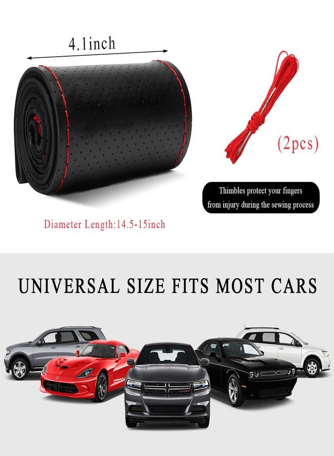 Yourkar Leather Steering Wheel Cover, 15"×15" Breathable Steering Wheel Cover DIY Kit with Needle Thread, Non-Slip Leather Stitch on Wrap Steering Wheel Protector, Car Accessories (Black & Red) - Image 2