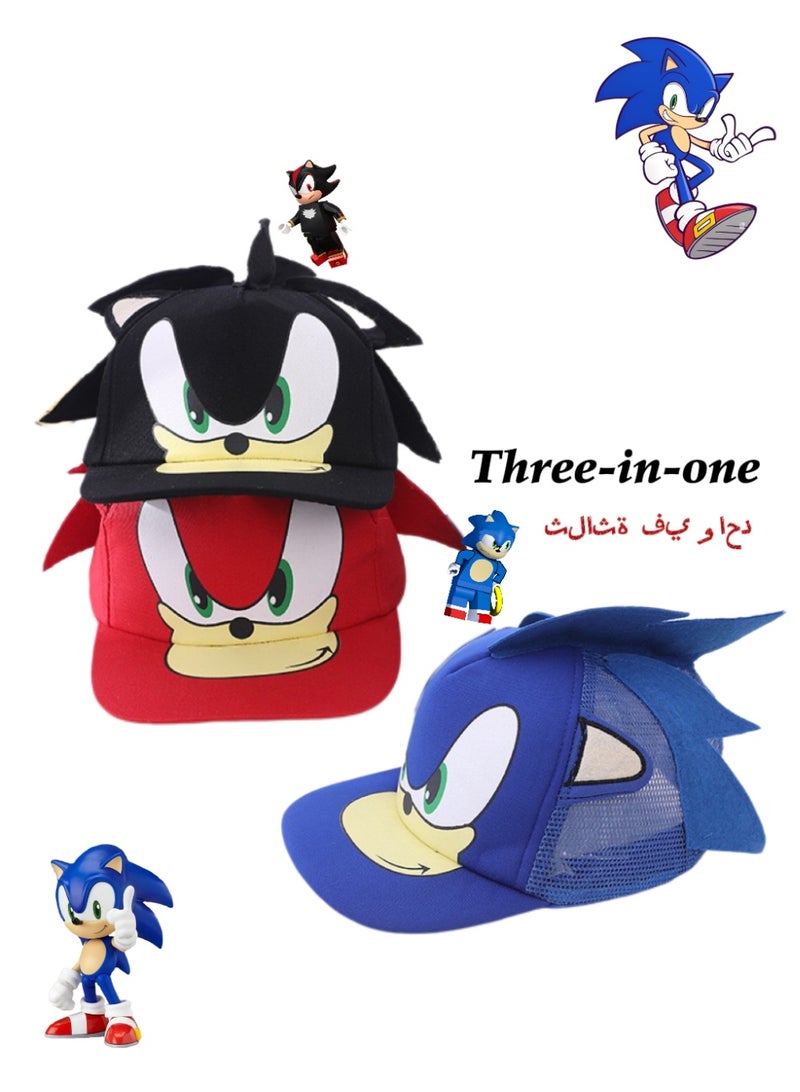 New Children's Sonic Cartoon Flat-Brimmed Cap Unisex Hedgehog Hip-Hop Hat (Colors: Black/Blue/Red; Head Circumference:52-54cm) - Image 1