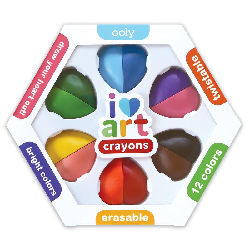 Ooly I Heart Art Erasable Crayons, Twistable Kids Coloring Kit, 12 Bright Colors, Gifts for Kids - Image 1
