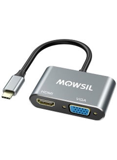 MOWSIL USB C to HDMI VGA Adapter, USB Type C to Dual VGA HDMI Splitter Converter, Compatible with iPhone 15/15Pro, Galaxy S22 Ultra, Macbook Pro, iPad Pro, Dell XPS 13/15, Yoga 910, Surface Go  - Image 1