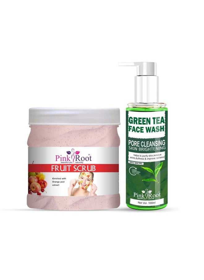 Pink Root - Pink Root Green Tea Pore Cleansing Face Wash 100ml with Fruit Scrub Enriched with Orange Peel Extract 500gm - Image 1